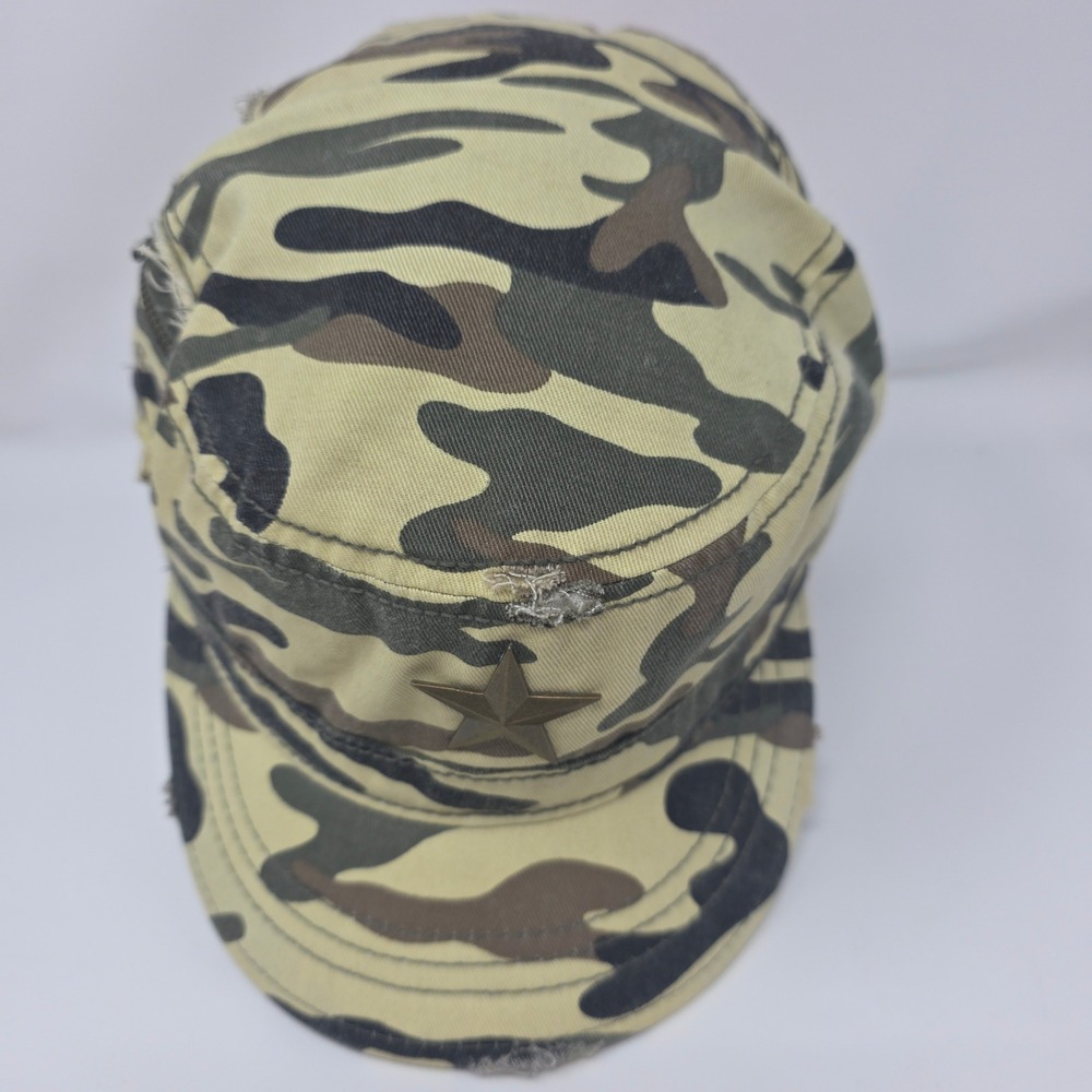 HYP Cadet Hat OSFM Camo Military Distressed Cotton Adjustable Green